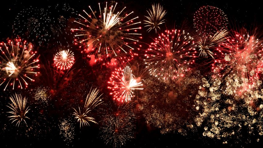 Still image of colourful fireworks exploding in the sky