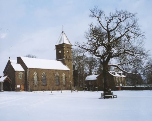 Snow covered church in Leslie