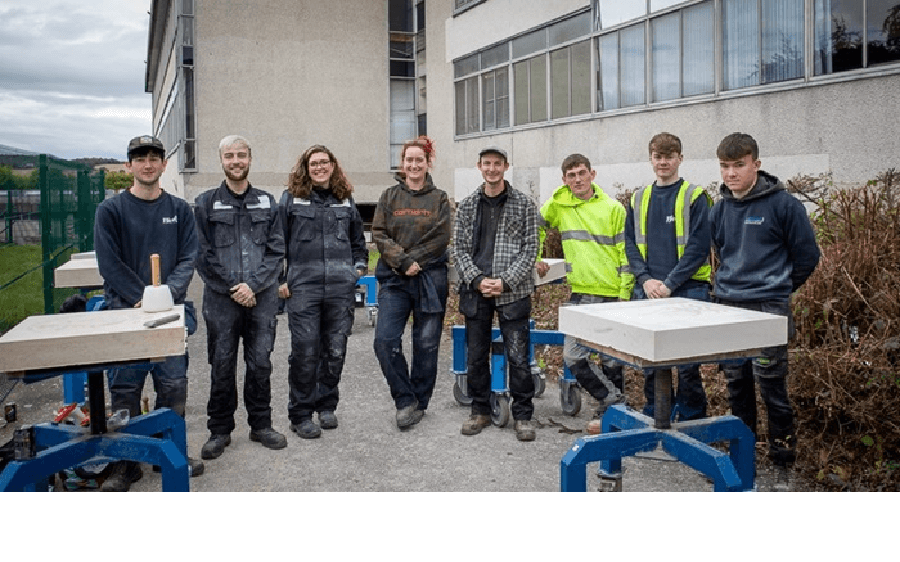 Eight competitors ready to start carving outside Inverkeithing High School