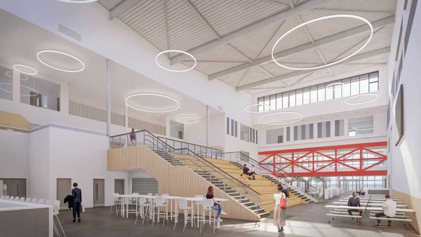 Artist's impression of the interior of the new SW Fife school showing the steel framework 