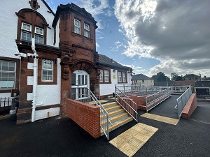 Outside entrance of Lochtelly Primary School showing the new ramp