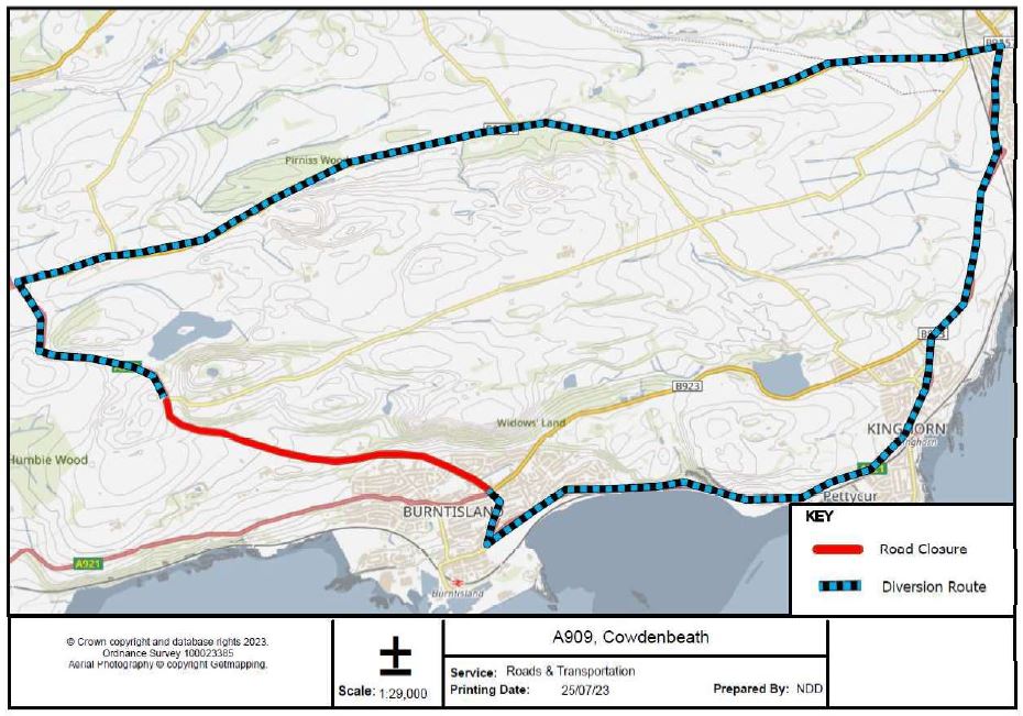 Map showing diversion in place during roadworks