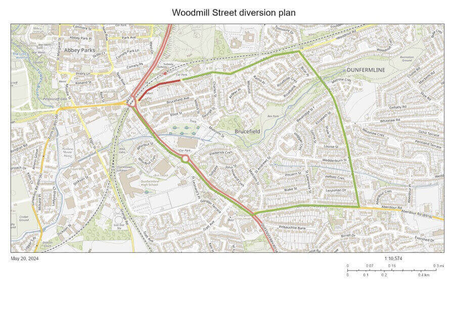 Bothwell Gardens Woodmill St diversion map