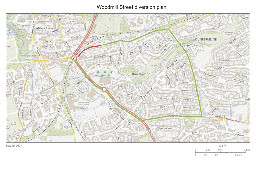 Bothwell Gardens Woodmill St diversion map