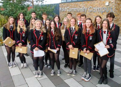 Waid Academy pupils outside the school  with their exam results 