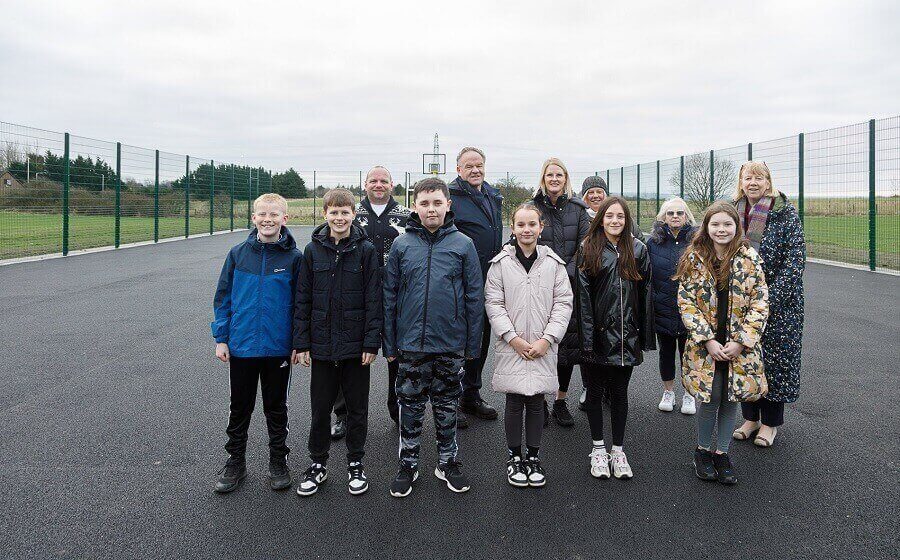 Cllr Darren Watt, Cllr Alex Campbell, Cowdenbeath Area Convener, Hill of Beath Primary School Headteacher,  members of Hill of Beath Community Council Emma Miller (Chair),  Natalie Smith (secretary) and Sandra Sinclair and pupils from Hill of Beath Primary.