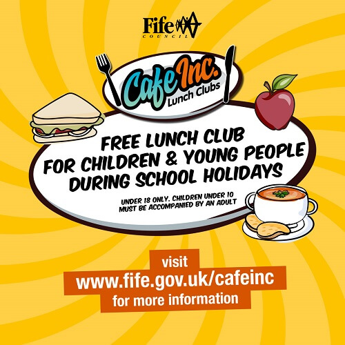 Cafe Inc to return for summer holidays image of two plates with a knife and fork, sandwich, red apple and bowl of tomato soup with two pieces of bread