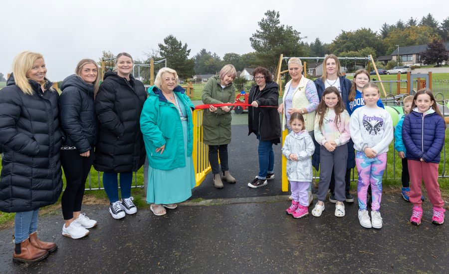 Children and residents cut the ribbon at Cardenden's newest playpark at Keirs Brae